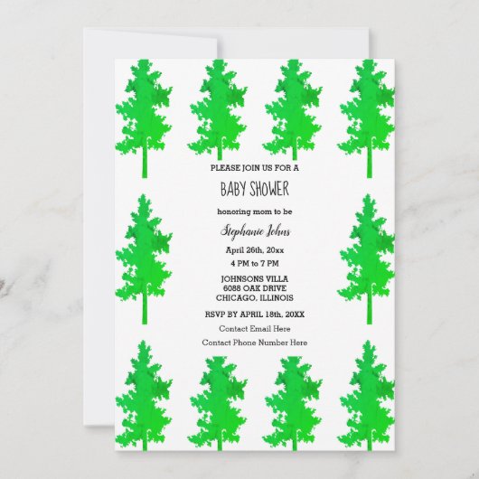Invitation Bois Arbres À feuillage persistant Baby shower col (Devant)