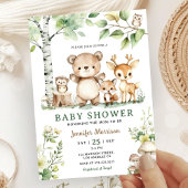 Invitation Bois Baby shower animal mignon Forêt Aquarelle