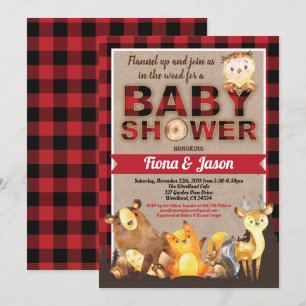 Invitation Bois baby shower bûcheron rouge plaid