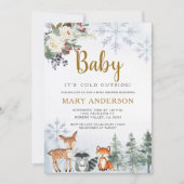 Invitation Bois Baby shower d'hiver Forêt Animaux (Devant)