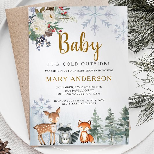 Invitation Bois Baby shower d'hiver Forêt Animaux