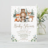 Invitation Bois Baby shower Forêt Animaux Verdure Or (Debout devant)