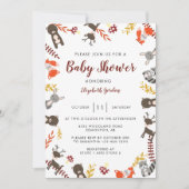 Invitation Bois Baby shower mignon Animaux forestiers Neutres (Devant)