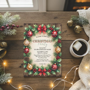 Invitation Bois Baubles Red Bow Corporate Christmas Party