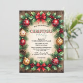 Invitation Bois Baubles Red Bow Corporate Christmas Party (Debout devant)