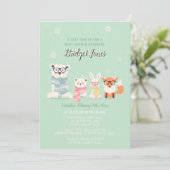 Invitation Bois Bébé Animaux Baby shower forestier d'hiver (Debout devant)
