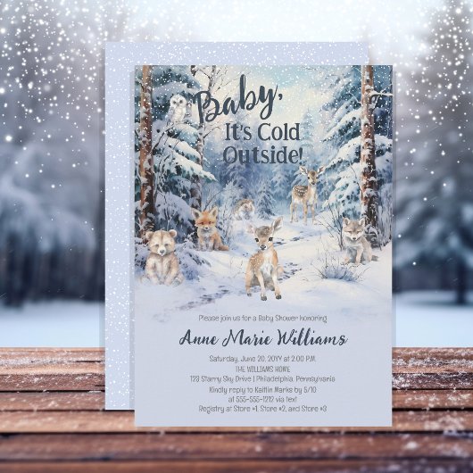 Invitation Bois Bébé Animaux Hiver Baby shower garçon