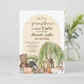 Invitation Bois beige Animaux Petit Garçon Citrouille Anniver (Debout devant)