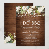 Invitation Bois blanc Roses Floral I Do BBQ Engagement Party (Devant / Derrière)