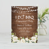 Invitation Bois blanc Roses Floral I Do BBQ Engagement Party (Debout devant)