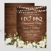 Invitation Bois blanc Roses Floral I Do BBQ Engagement Party (Devant / Derrière)