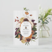 Invitation Bois blanc rustique Automne Mariage de couronnes f (Debout devant)