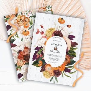 Invitation Bois blanc rustique Automne Mariage de couronnes f