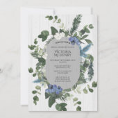 Invitation Bois blanc rustique Fête des mariées florale & pin (Devant)