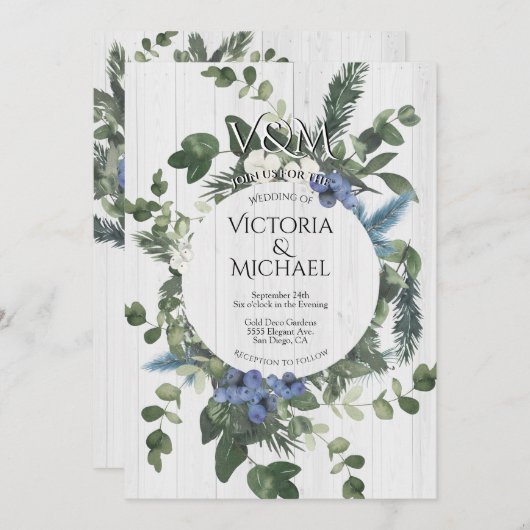 Invitation Bois blanc rustique Floral & Mariage de la forêt d (Devant / Derrière)