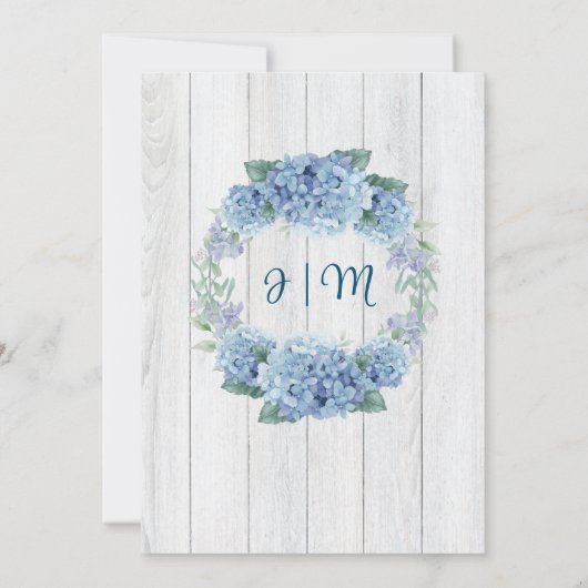 Invitation Bois blanc rustique | Mariage Blue Hydrangea (Dos)