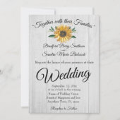 Invitation Bois blanc rustique, Mariage de tournesol doré en (Devant)
