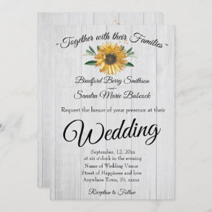 Invitation Bois Blanc Rustique, Mariage De Tournesol Doré En