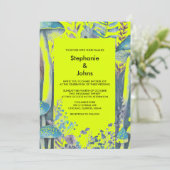 Invitation Bois bleu foncé Champignons Jaune Mariage vert (Debout devant)