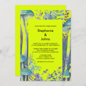 Invitation Bois bleu foncé Champignons Jaune Mariage vert (Devant / Derrière)