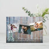 Invitation Bois bleu rustique 3 Photo Joyeux Noël avec arbre (Debout devant)
