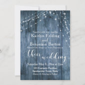 Invitation Bois bleu rustique, Chaînes lumineuses blanches Ma (Devant)