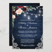 Invitation Bois bleu rustique Jarres Burgundy Bleu Mariage Fl (Devant / Derrière)