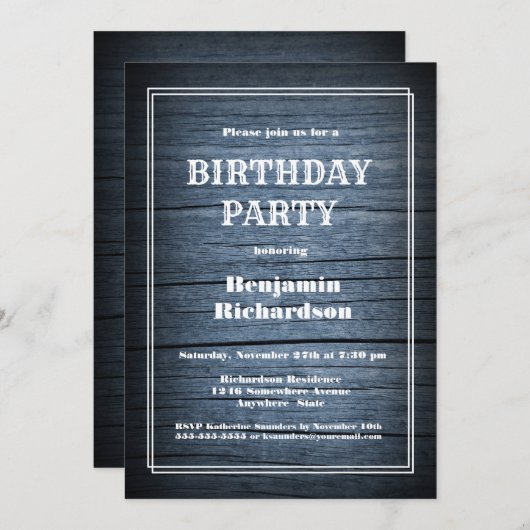 Invitation Bois bleu rustique N'importe quel âge fête d'anniv (Devant / Derrière)