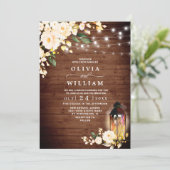 Invitation Bois Blush Rose Lanterne Russe mariage aquarelle (Debout devant)