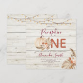 Invitation Bois Boho Herbe de Pampas Citrouille A un an Anniv (Devant / Derrière)