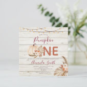 Invitation Bois Boho Herbe de Pampas Citrouille A un an Anniv (Debout devant)