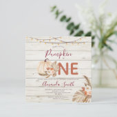 Invitation Bois Boho Herbe de Pampas Citrouille a un an Joyeu (Debout devant)
