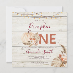 Invitation Bois Boho Herbe de Pampas Citrouille a Un Annivers
