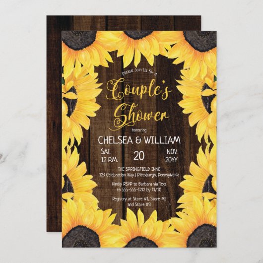 Invitation Bois boisé rustique | Sunflowers Couple's Shower (Devant / Derrière)
