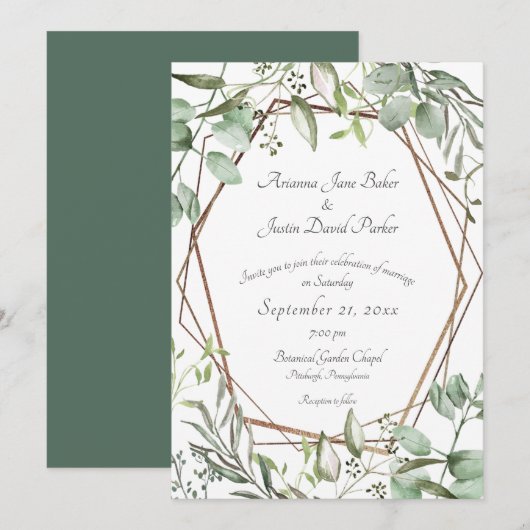 Invitation Bois Botanique Eucalyptus Aquarelle Mariage I (Devant / Derrière)