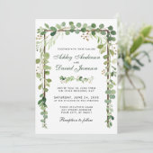Invitation Bois botanique mariage Eucalyptus vert W (Debout devant)