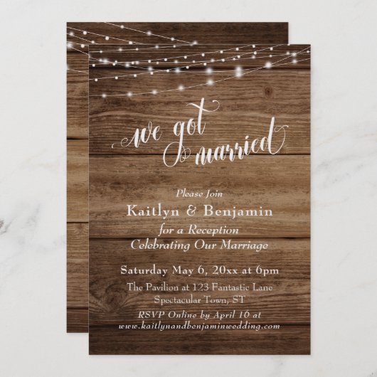 Invitation Bois Brown rustique avec lumière Réception de mari (Devant / Derrière)