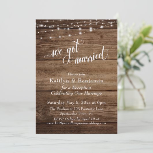 Invitation Bois Brown rustique avec lumière Réception de mari (Debout devant)