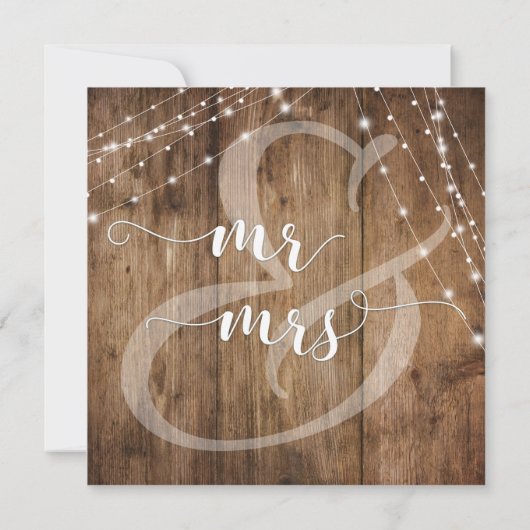 Invitation Bois Brown rustique, Chaînes lumineuses blanches M (Dos)