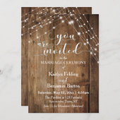 Invitation Bois Brown rustique, Chaînes lumineuses blanches M (Devant / Derrière)