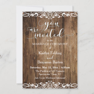 Invitation Bois Brown rustique, Défilement, Mariage de typogr