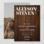 Invitation Bois brun rustique audacieux noms modernes photo m (Devant / Derrière)