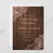 Invitation Bois brun rustique chic rose or floral Sweet 16 (Devant)