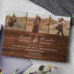 Invitation Bois brun rustique Élégant 4 Photos script mariage<br><div class="desc">Élégant Chic bois rustique brun élégant classique calligraphie faire-part de mariage et initiales monogramme. Avec un script moderne et tendance,  ajoutez 4 de vos photos.</div>