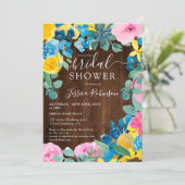 Invitation Bois brun rustique floral photo nuptiale (Debout devant)