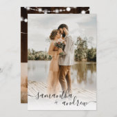 Invitation Bois brun rustique lumières 2 photos mariage (Devant / Derrière)