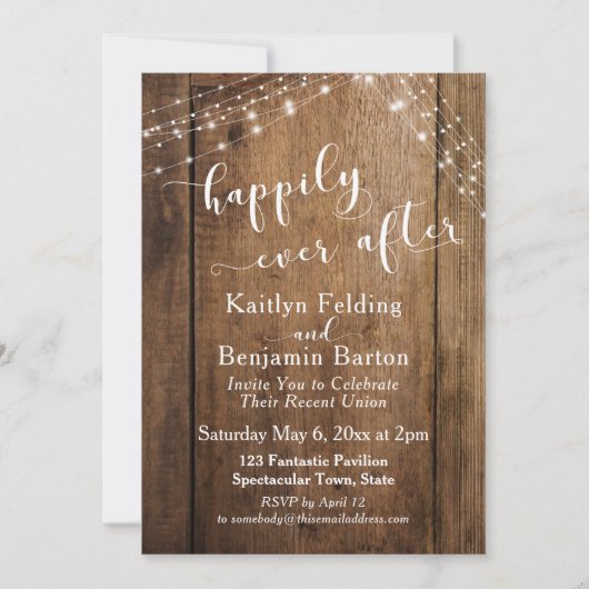 Invitation Bois Brun Rustique & Lumières Ils vécurent heureux (Devant)