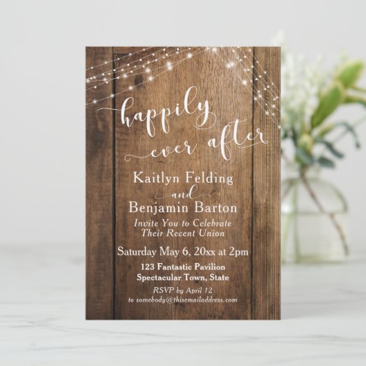 Invitation Bois Brun Rustique & Lumières Ils vécurent heureux (Debout devant)