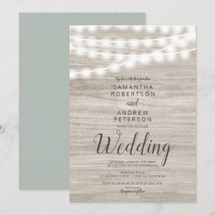 Invitation Bois brun rustique lumières simples mariage