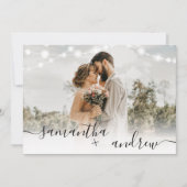 Invitation Bois brun rustique script 4 photos mariage (Devant)